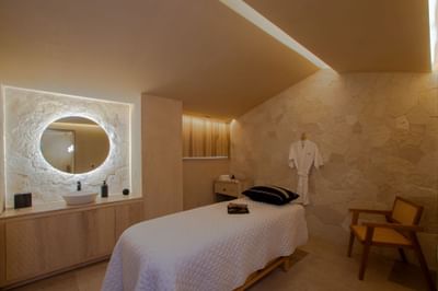 Spa bed and sink area in Serena spa at Villa Premiere Boutique Hotel & Romantic Getaway