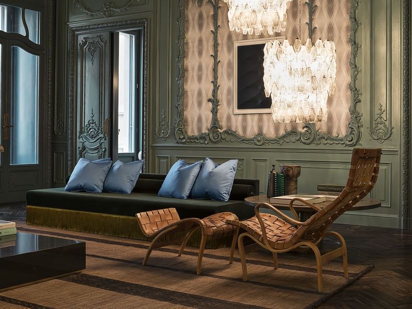 Sitting area in Palazzo Prive lobby at Fendi Private Suites