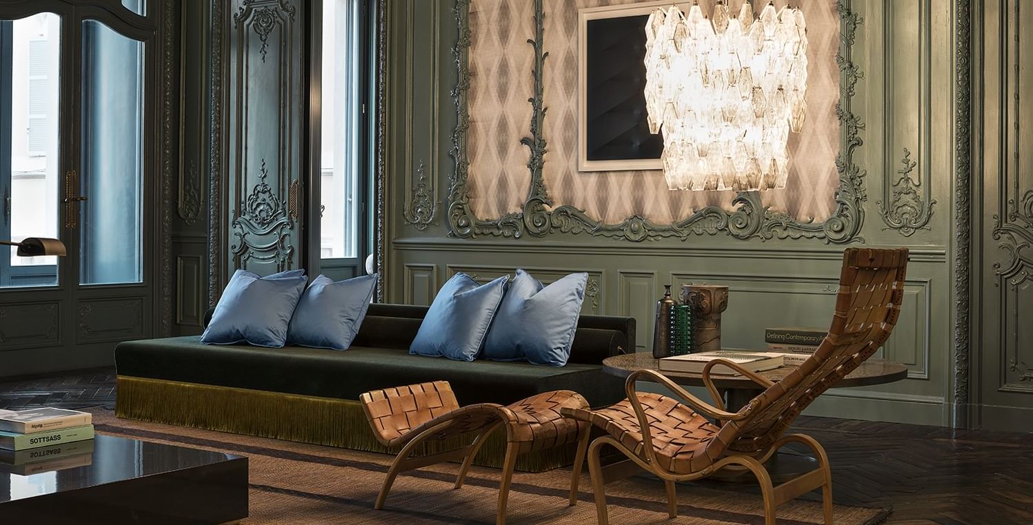 Sitting area in Palazzo Prive lobby at Fendi Private Suites