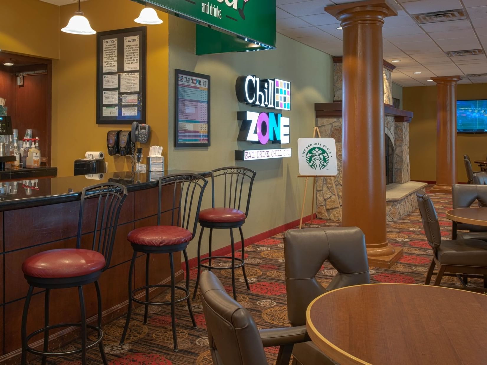 Bar counter in Chill Zone lounge at MCM Elegante Hotel