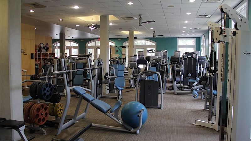 Interior of fully-equipped fitness center at WaterColor Inn