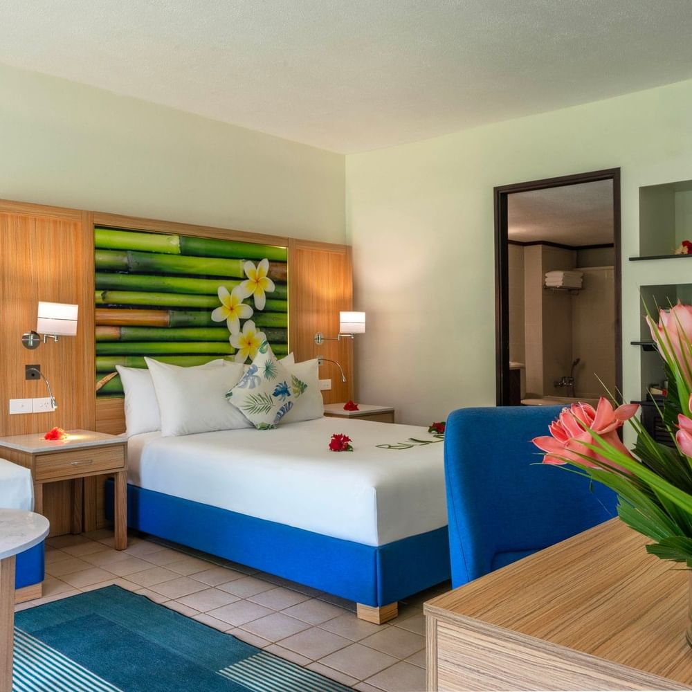 Superior Garden View Room with tropical decor at The Naviti Resort Korolevu.