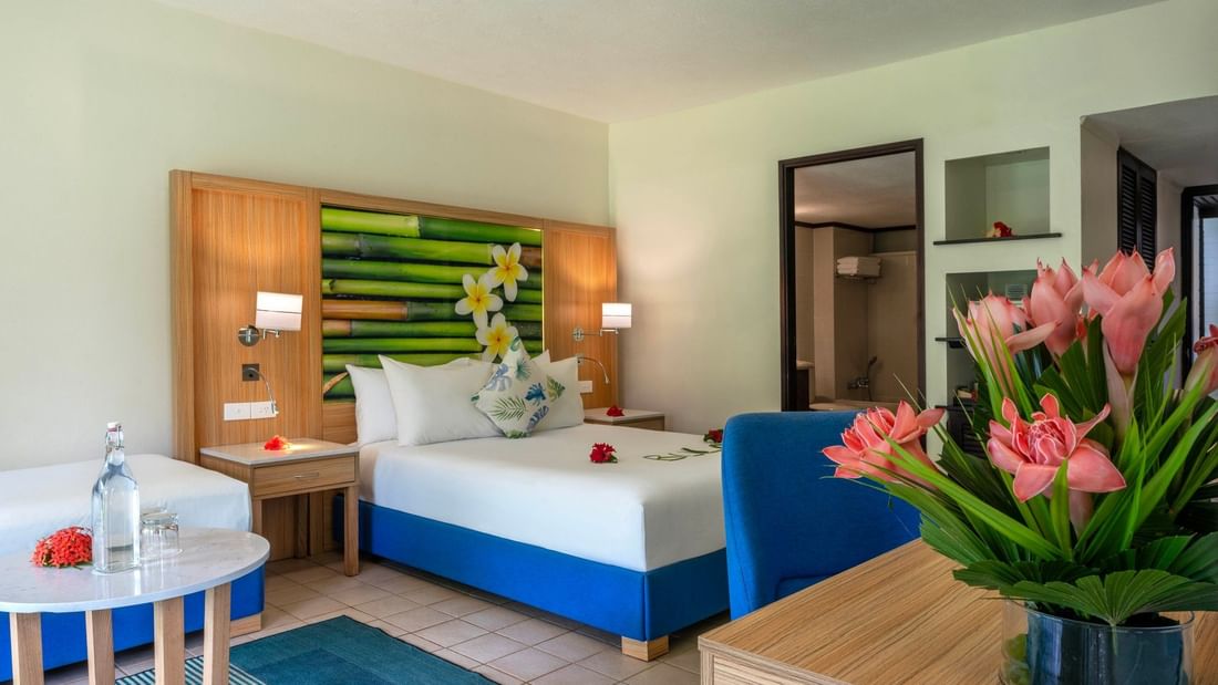 Superior Garden View Room with tropical decor at The Naviti Resort Korolevu.
