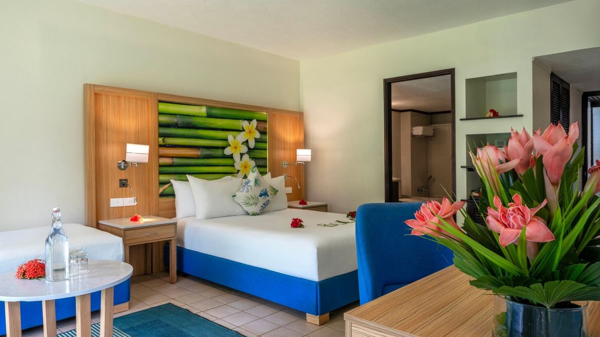 Superior Garden View Room with tropical decor at The Naviti Resort Korolevu.