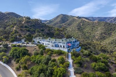 Aerial view of Mt Ada with mountains backdrop, one of the best hotels in Catalina Island