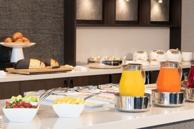 Closeup of juice & fruit dishes served at The Portsmouth