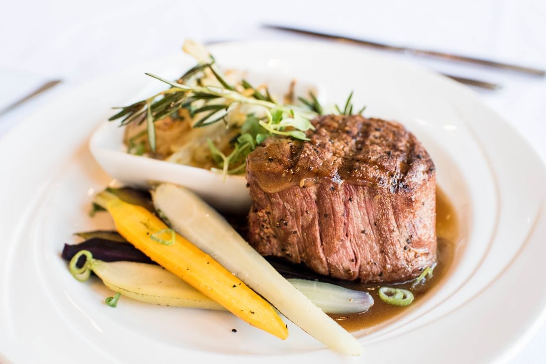 Close up of a dish served in a restaurant at UMass Lowell Inn