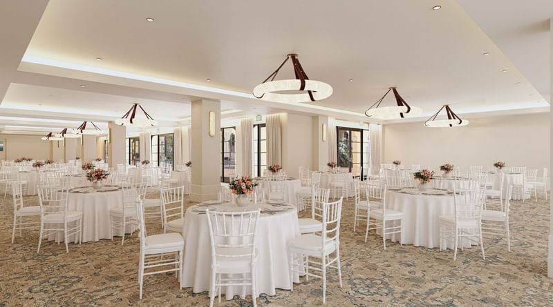 Courtyard Ballroom featuring a setup of banquets under the stylish lighting at El Prado Hotel