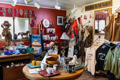 Gift shop at The Ranch at Ucross, filled with western wear, souvenirs, and local artisan crafts