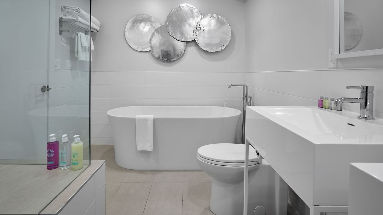 Modern bathroom with tub, shower and sink