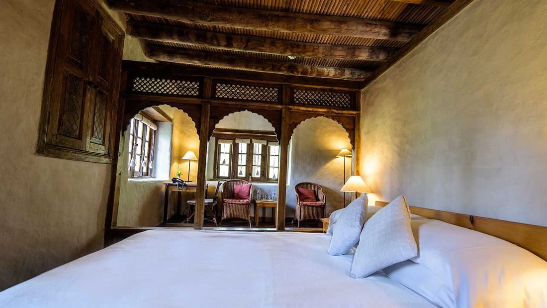 Bedroom & sitting area in Heritage Suite Shigar Fort Residence
