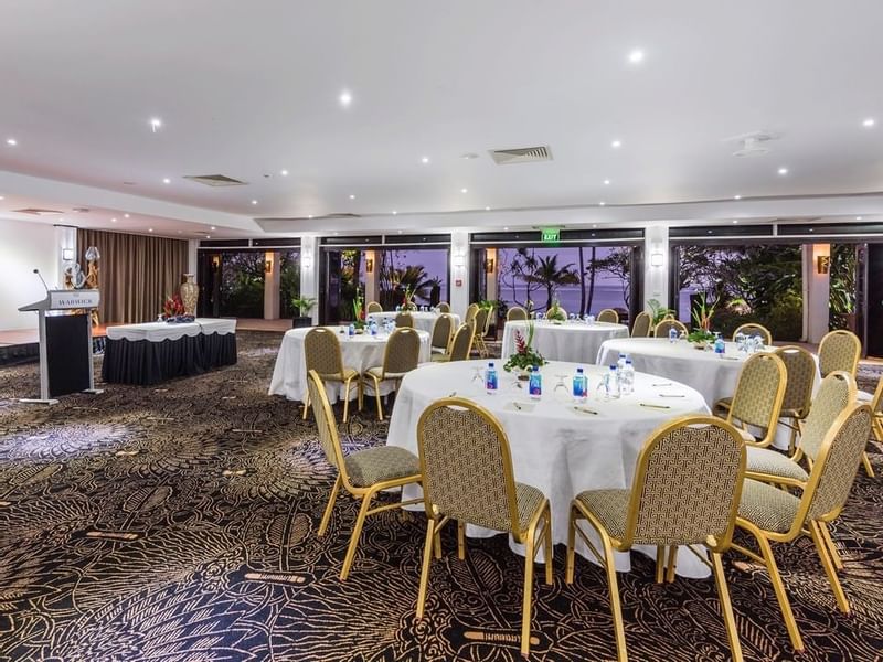 Banquet tables in Koral Coast Conference Centre at Warwick Fiji