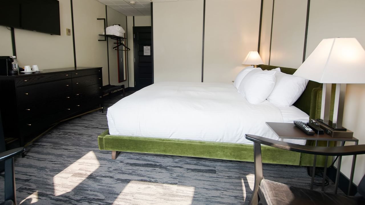 Hotel room with king bed