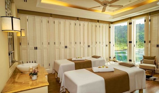Vanity by the relaxing massage beds in The Spa at The Danna Langkawi