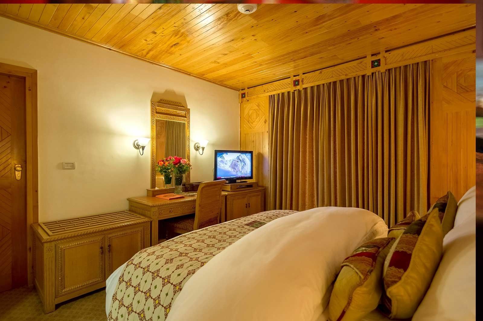 The Interior of a hotel bedroom at Gilgit Serena Hotel