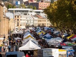 Aerial view of crowded streets at Salamanca Market near Hotel Grand Chancellor Hobart