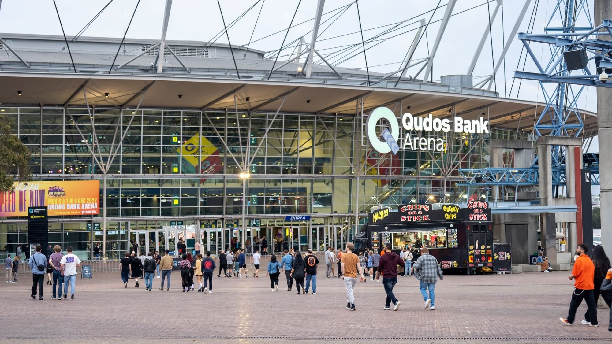 Crowd by the Qudos Bank Arena entrance near Pullman Sydney Olympic Park