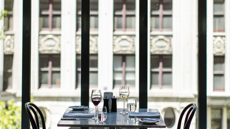 Closeup of a table in Lane Restaurant at Novotel Melbourne