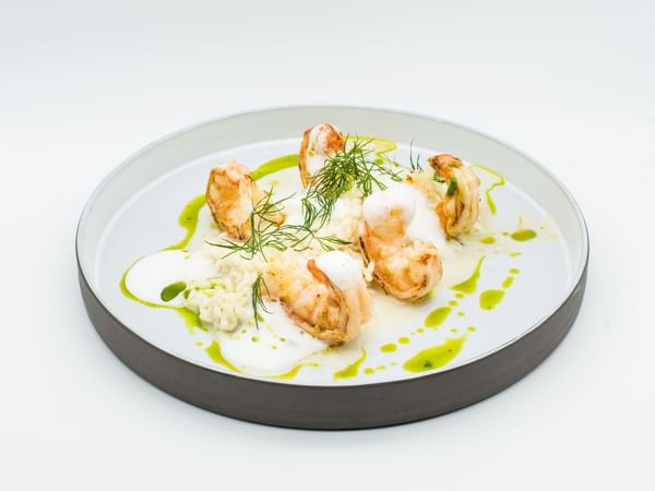 Well-prepared dish served on a white plate at Warwick Paris Champs Elyséess