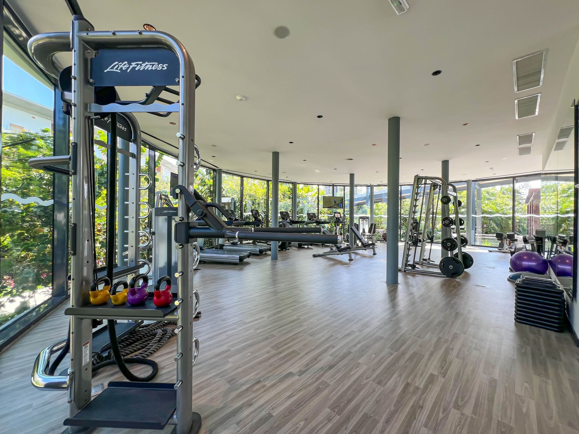 Dumbells, training equipment & machines in the gymnasium at Haven Riviera Cancun