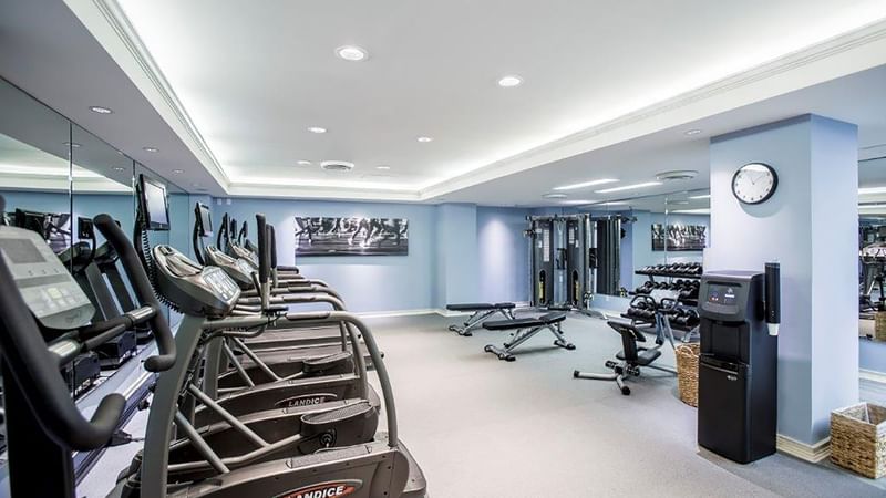 Interior of the fully equipped gym at Warwick Melrose Dallas