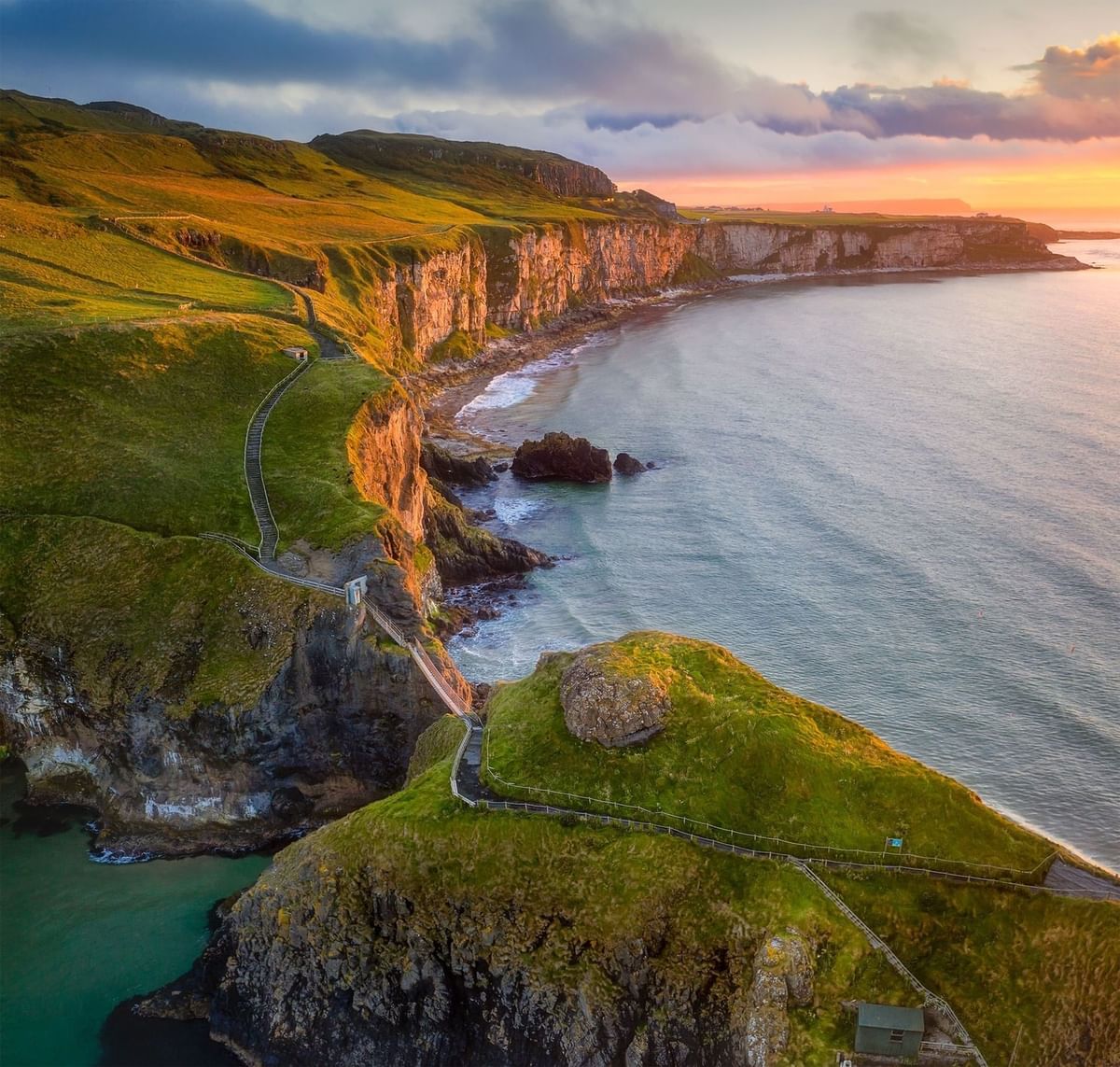 Aerial view of Ballycastle with ocean near Dunluce Lodge, Portrush hotels