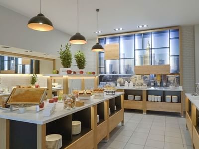 Buffet arrangement in the kitchen area at Metropol Hotel