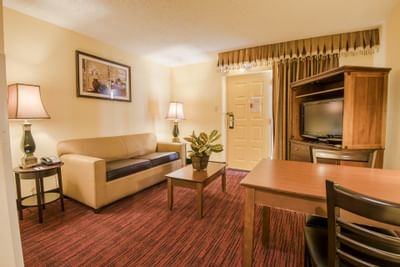 Living area of Dallas Pool side Cabana at MCM Elegante Suites