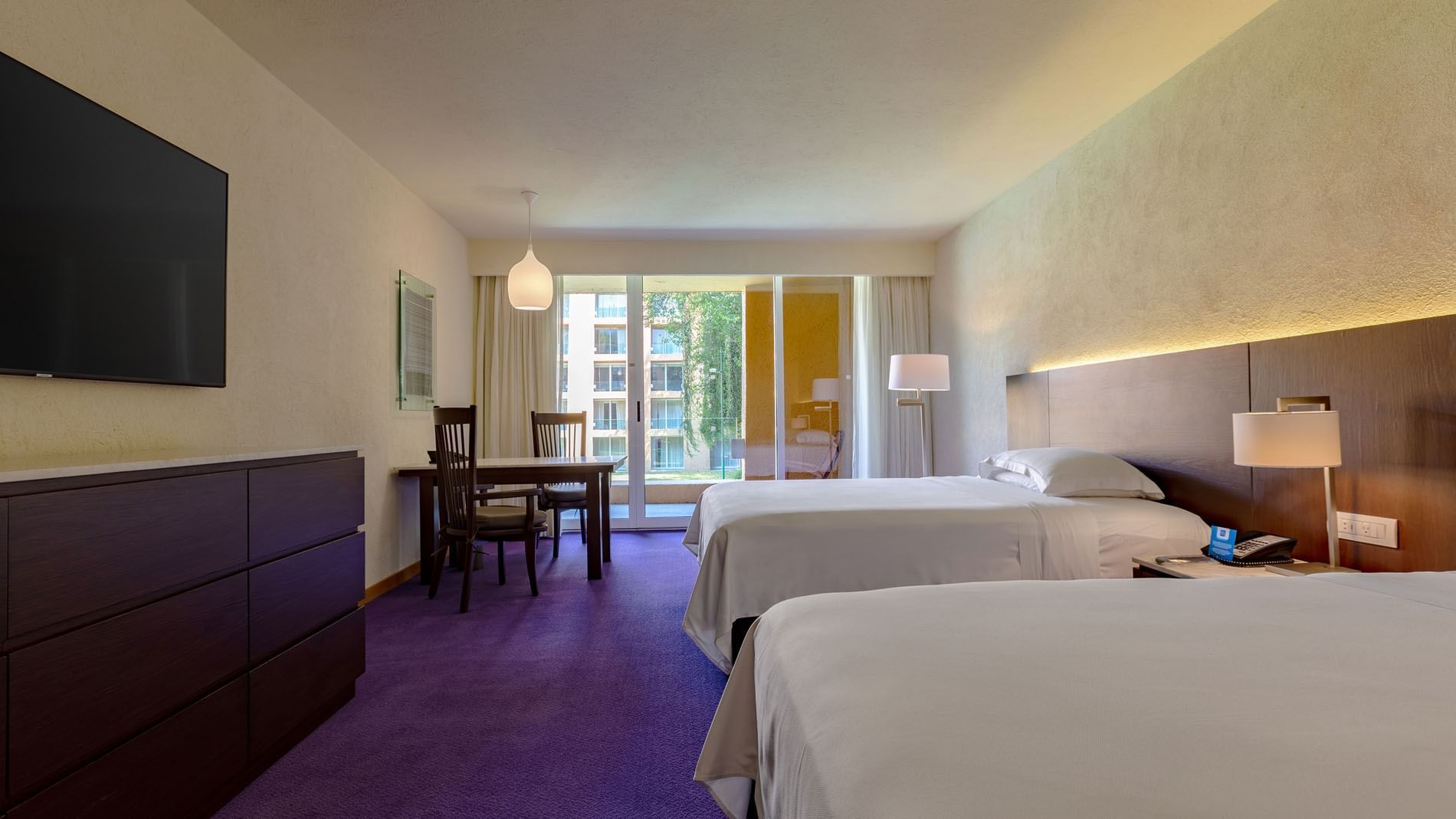 2 Double Superior Deluxe Garden View featuring purple carpeting and a view of the exterior at Camino Real Polanco Mexico