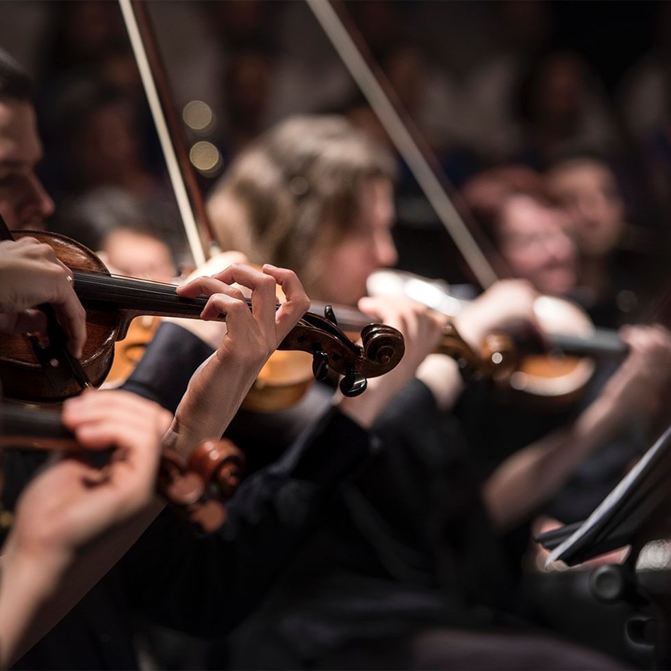 A group of violinists in an Opera near Falkensteiner Hotels