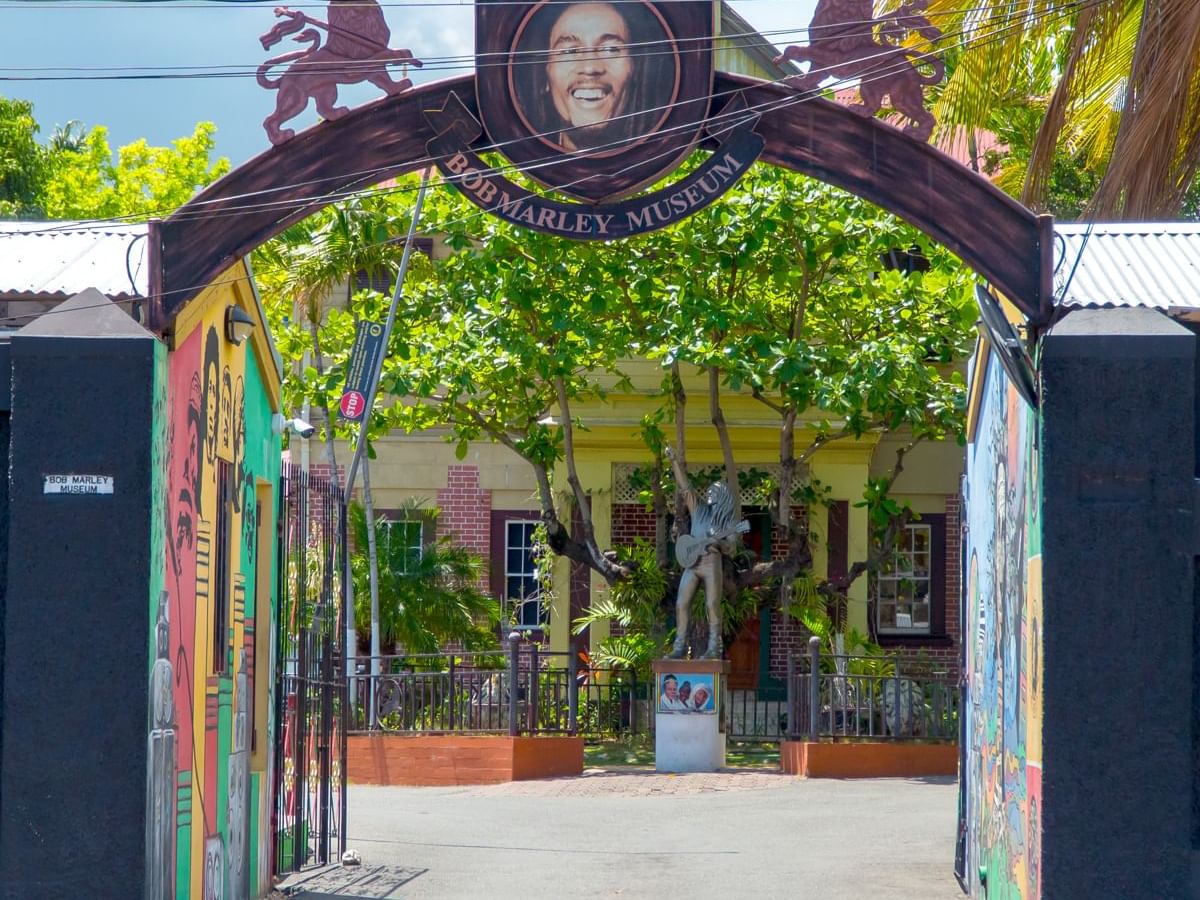 Entrance view of Bob Marley Museum near Courtleigh Hotel