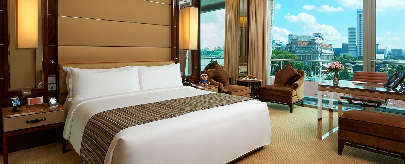 The Premier Room with one king bed and a city view at the hotel