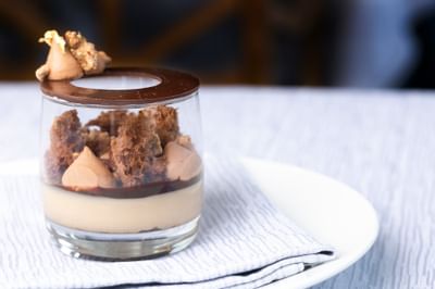 Close up of a dessert served at Stein Eriksen Lodge