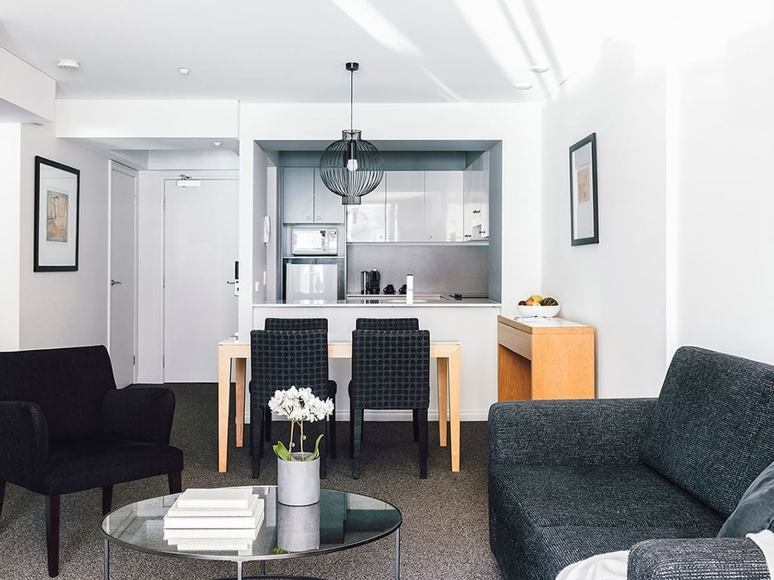 Interior of 1 Bedroom Deluxe Apartment with City & River Views at Quay West Suites Melbourne