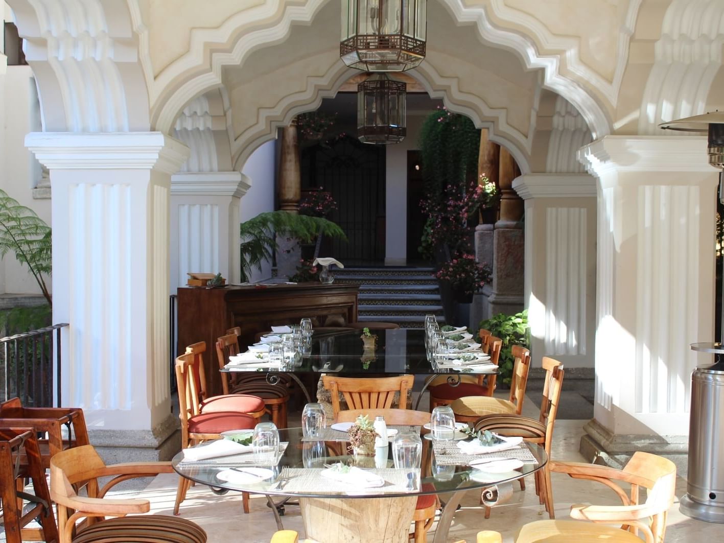 Dining tables arranged in The Kitchen Restaurant at Pensativo House Hotel