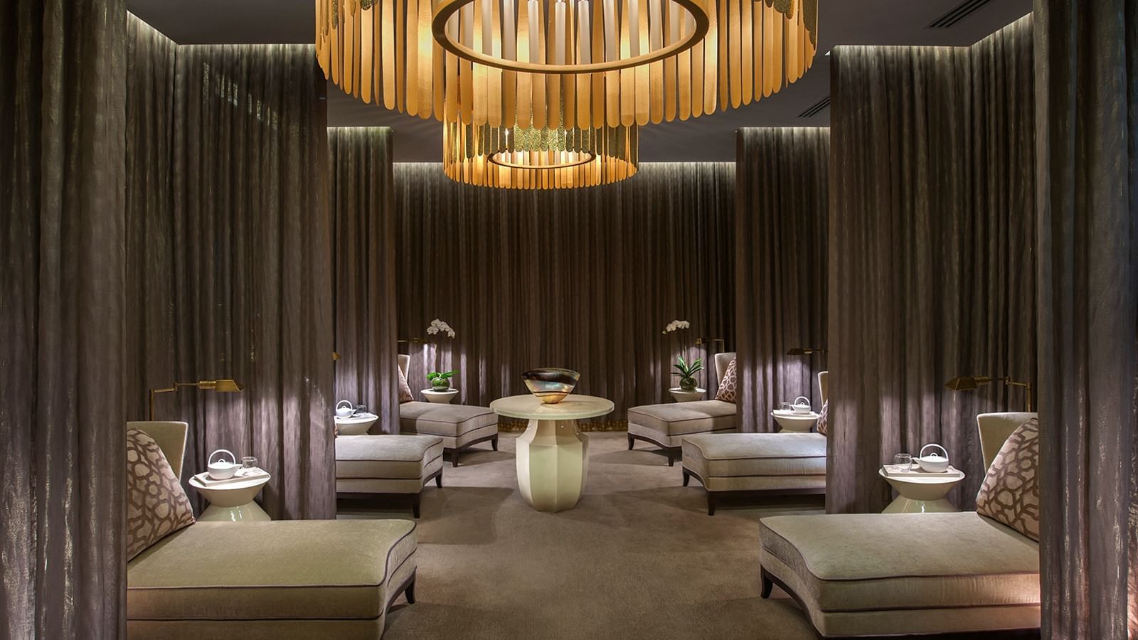 Spa with sofa chairs, lanterns at Crown Metropol Melbourne