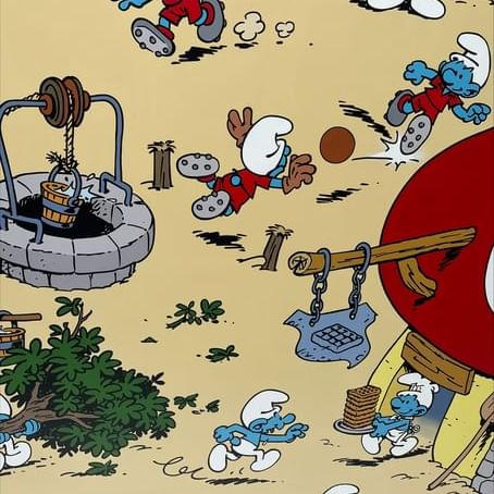 A Smurf illustration featuring Street Art Comic Strip Tour at Warwick Brussels