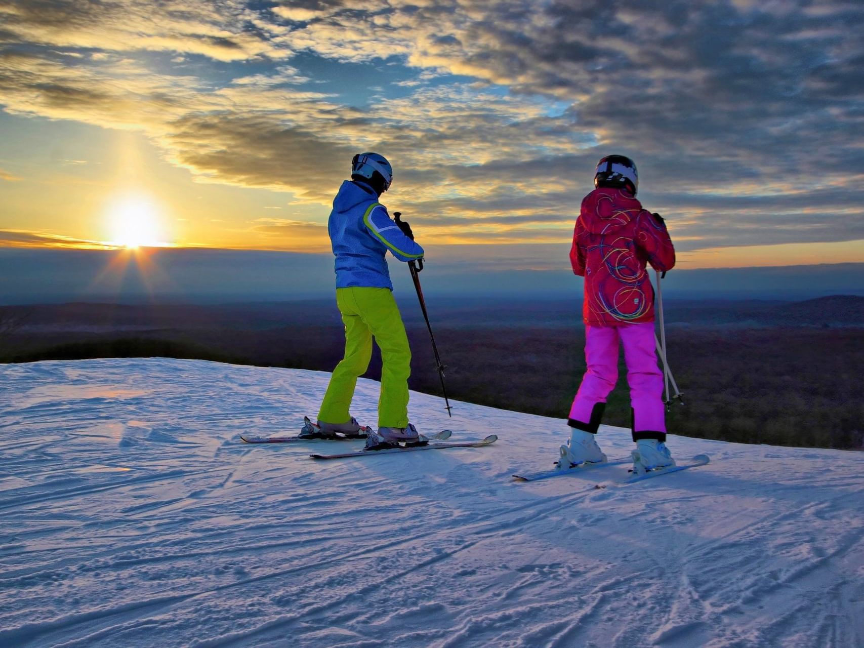 Two Skaters on Caberfae peak near Evergreen Resort