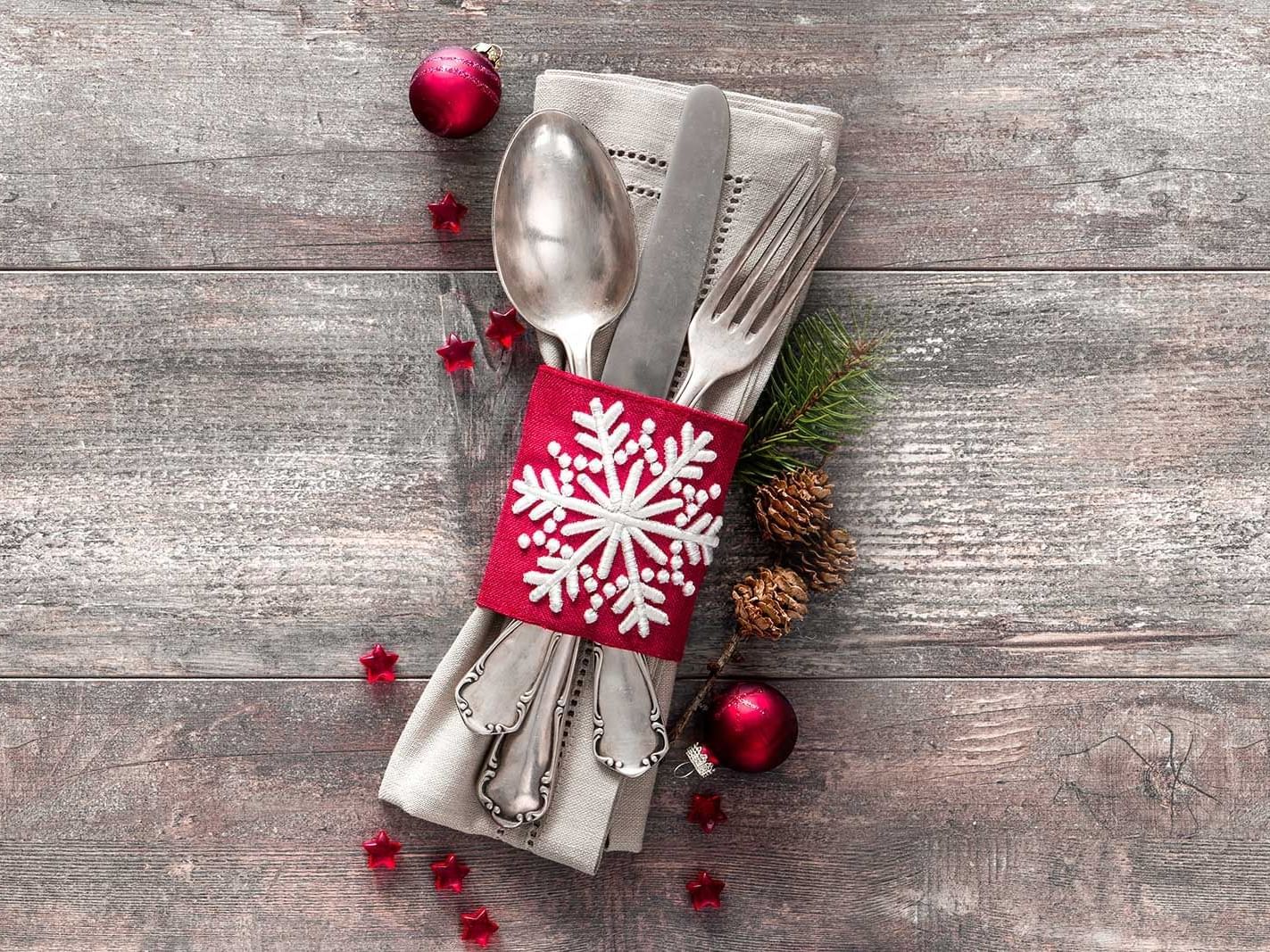 Holiday Dining set on wood background