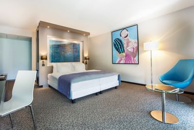 Art hung by the bed in Superior Room at Starling Hotel Lausanne Switzerland accommodation