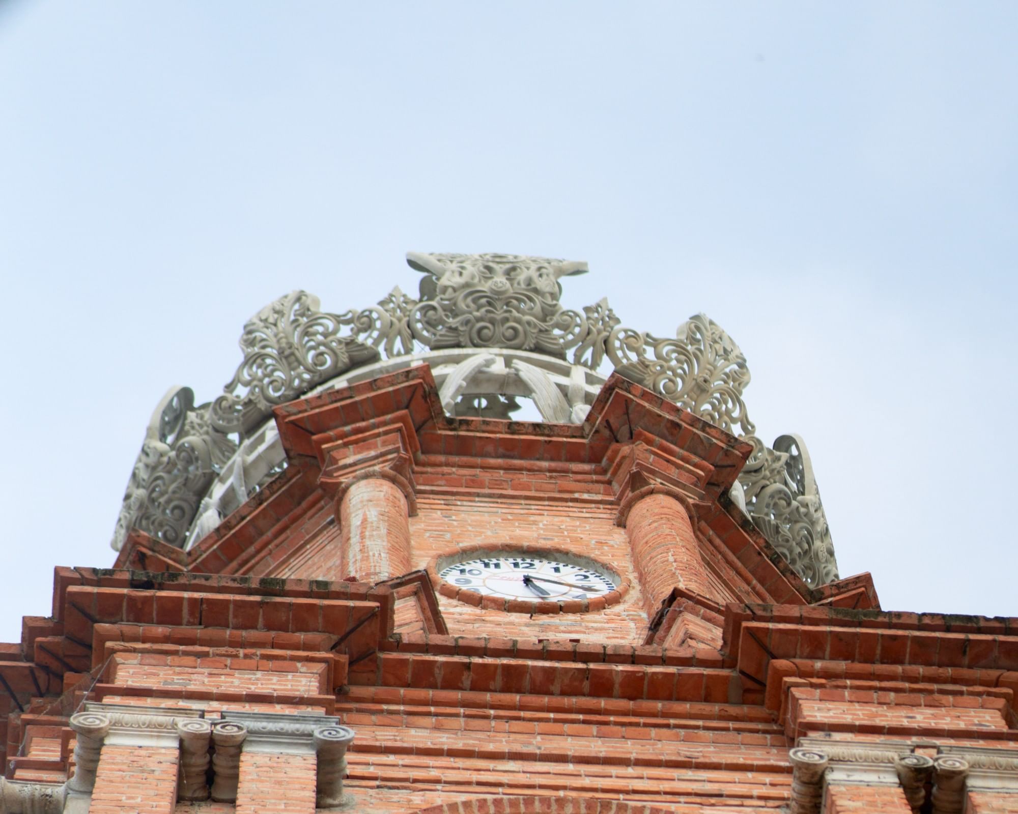 Clock tower of Our Lady of Guadalupe Church in Puerto Vallarta, iconic landmark in the city center