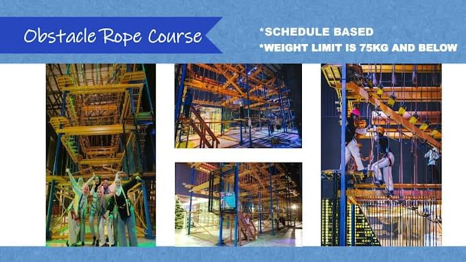 Collage of people navigating an indoor rope course near Sunway Hotel Big Box