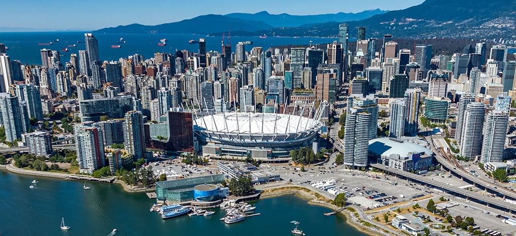 Vancouver skyline with BC Place visible in the downtown core