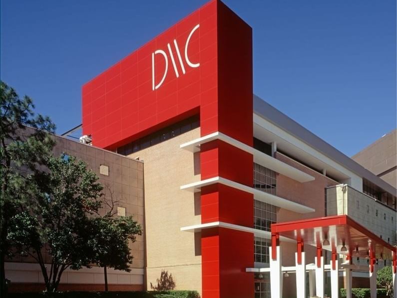Exterior of Dallas Market Center near MCM Elegante Suites