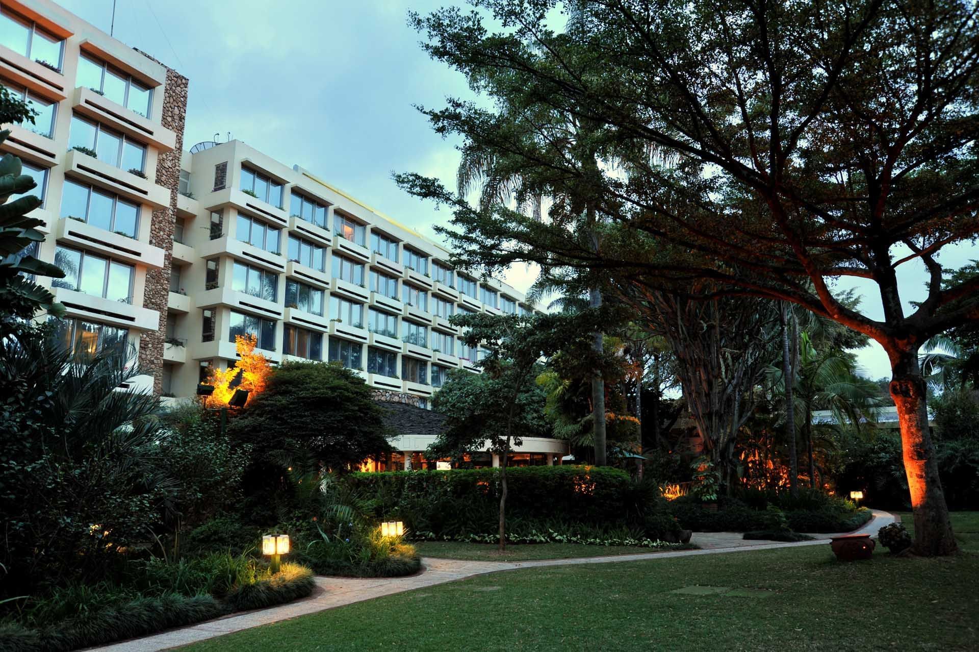 Exterior view of Nairobi Serena Hotel and courtyard