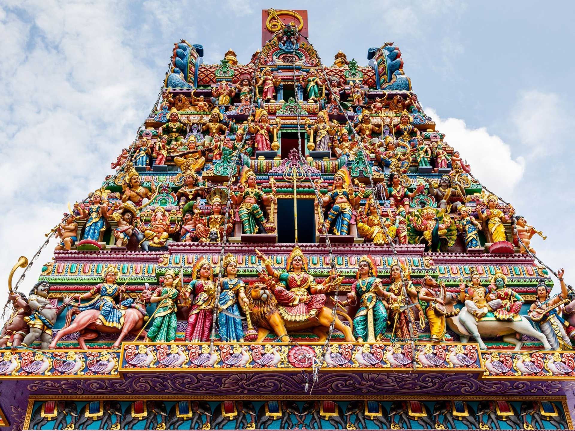 Low angle view of Sri Veeramakaliamman Temple in Little India near Nostalgia Hotel Singapore