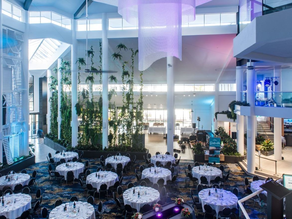 Banquet tables in The Graze Dining Room at Daydream Island