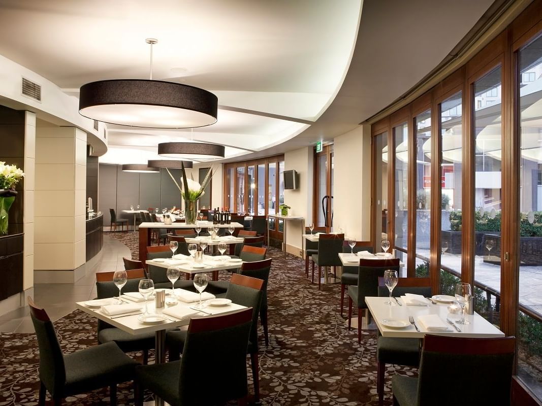 Indoor dining area in Jarrah Bar & Terrace at Quay West Suites Melbourne