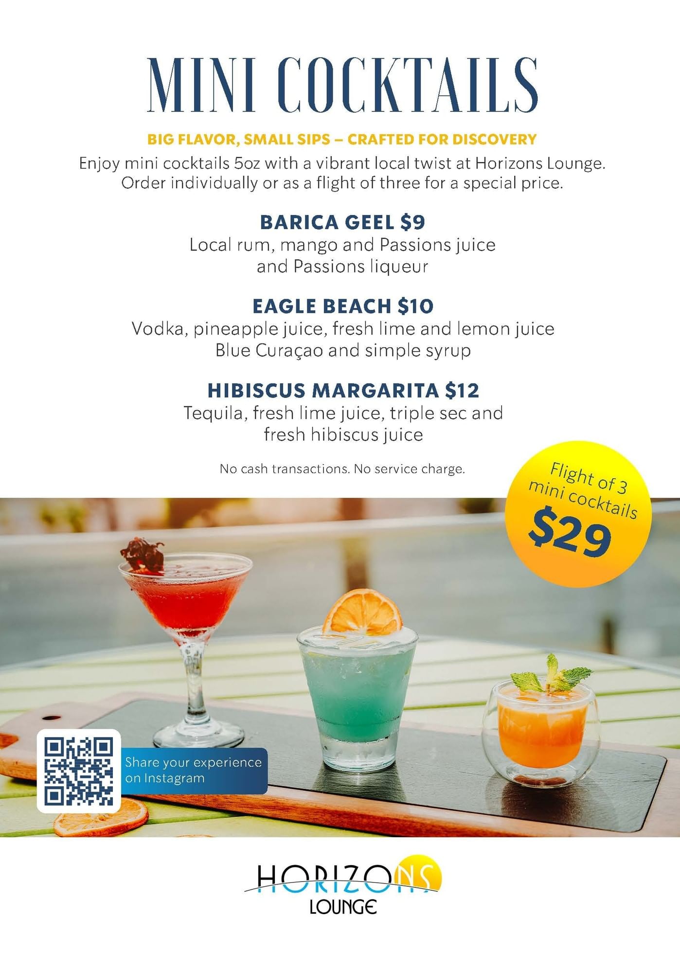 Mini Cocktails at Horizons Lounge at Eagle Beach