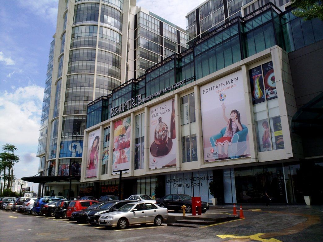 Cars parked by the facade of Empire Shopping Gallery at Saujana Hotel Kuala Lumpur